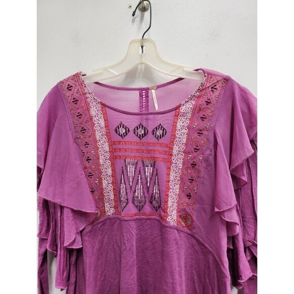 Free People Womens La Cienega Top Small Wisteria Purple Embroidered Sheer BOHO - Picture 3 of 12